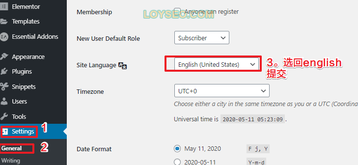 1设置wordpress的站点语言 2 - WordPress建站必须要做的11件事 wordpress的站点语言-2