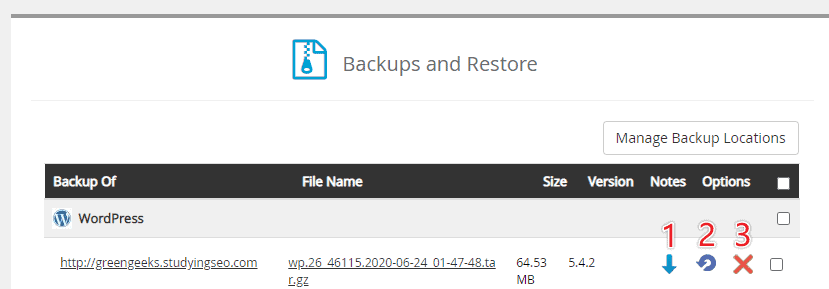 how to manually backup and restore wordpress website in greengeeks 5