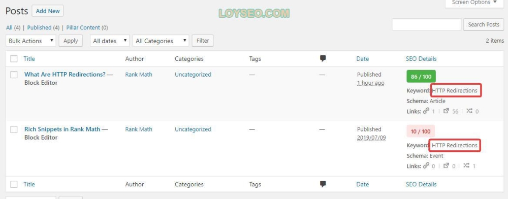 details of other posts using same focus keyword - 如何在Rank Math SEO的測試中得到100分 使用相同焦點關鍵詞的其他文章的詳細資訊