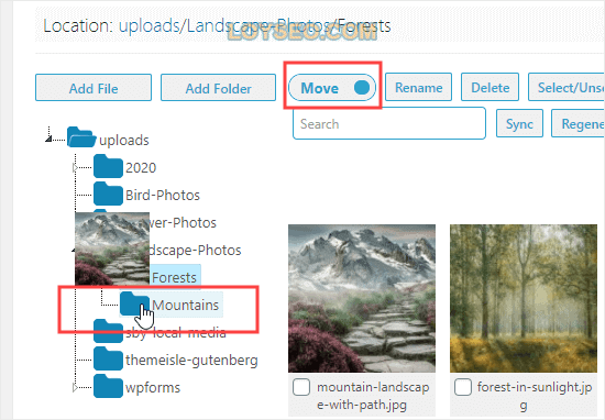 Moving an image into the Mountains folder