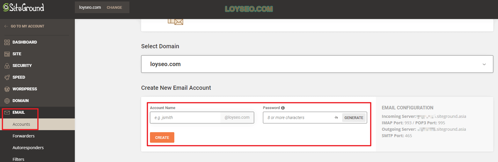 siteground email account