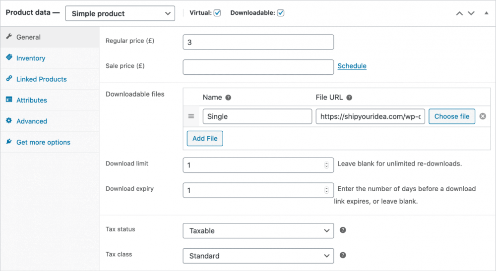 simple downloadable virtual product product data general 1 - WooCommerce如何設置與添加可下載產品 simple downloadable virtual product product data general 1