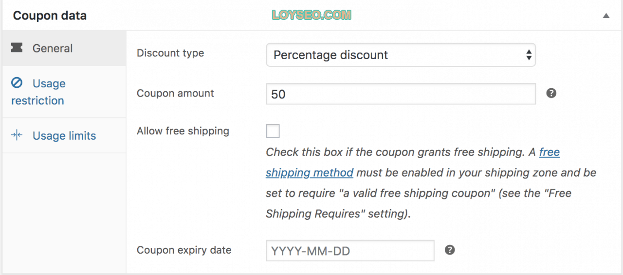 coupon general woocommerce