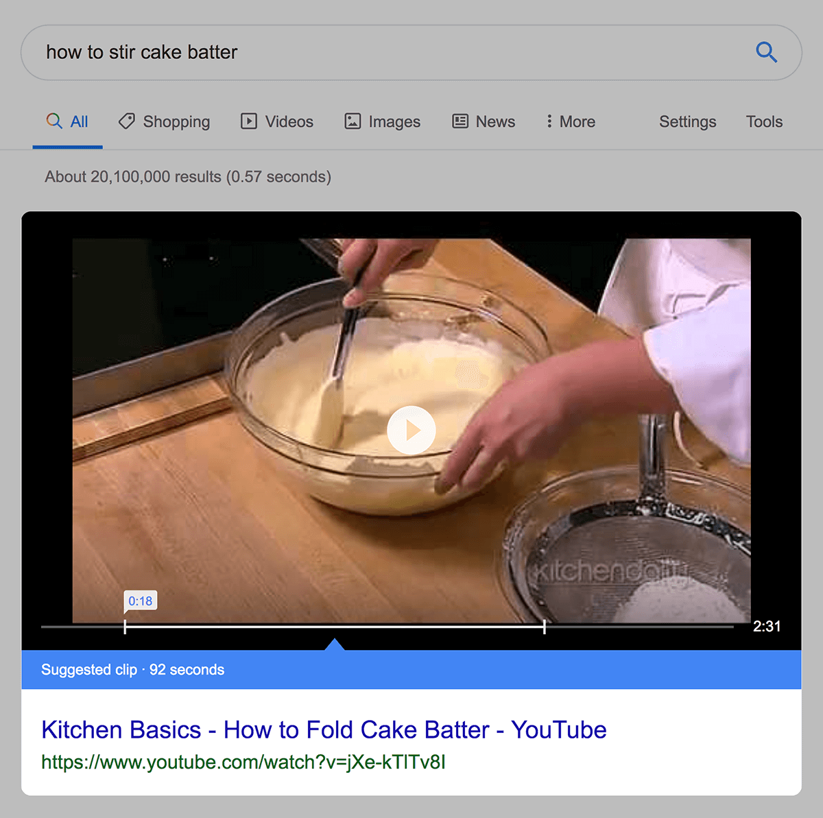 featured snippet with video