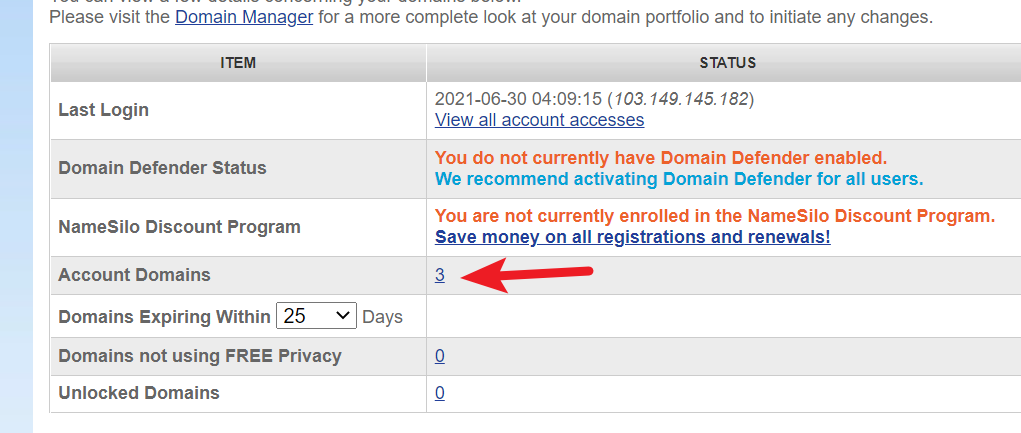 namesilo domain list