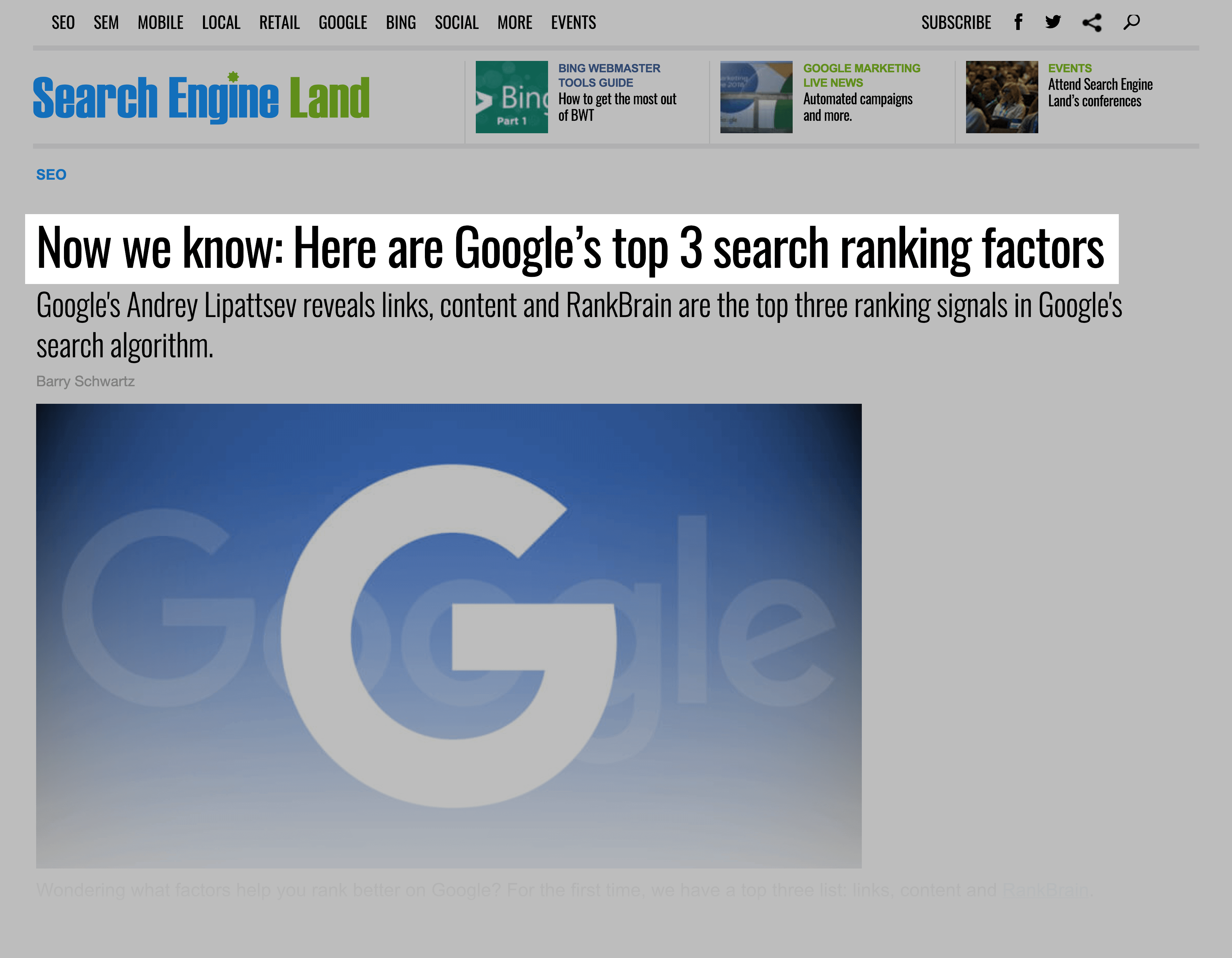 rankbrain is one of googleand039s top 3 ranking fa - 搜索引擎排名因素 RankBrain is one of Google's top 3 ranking factors