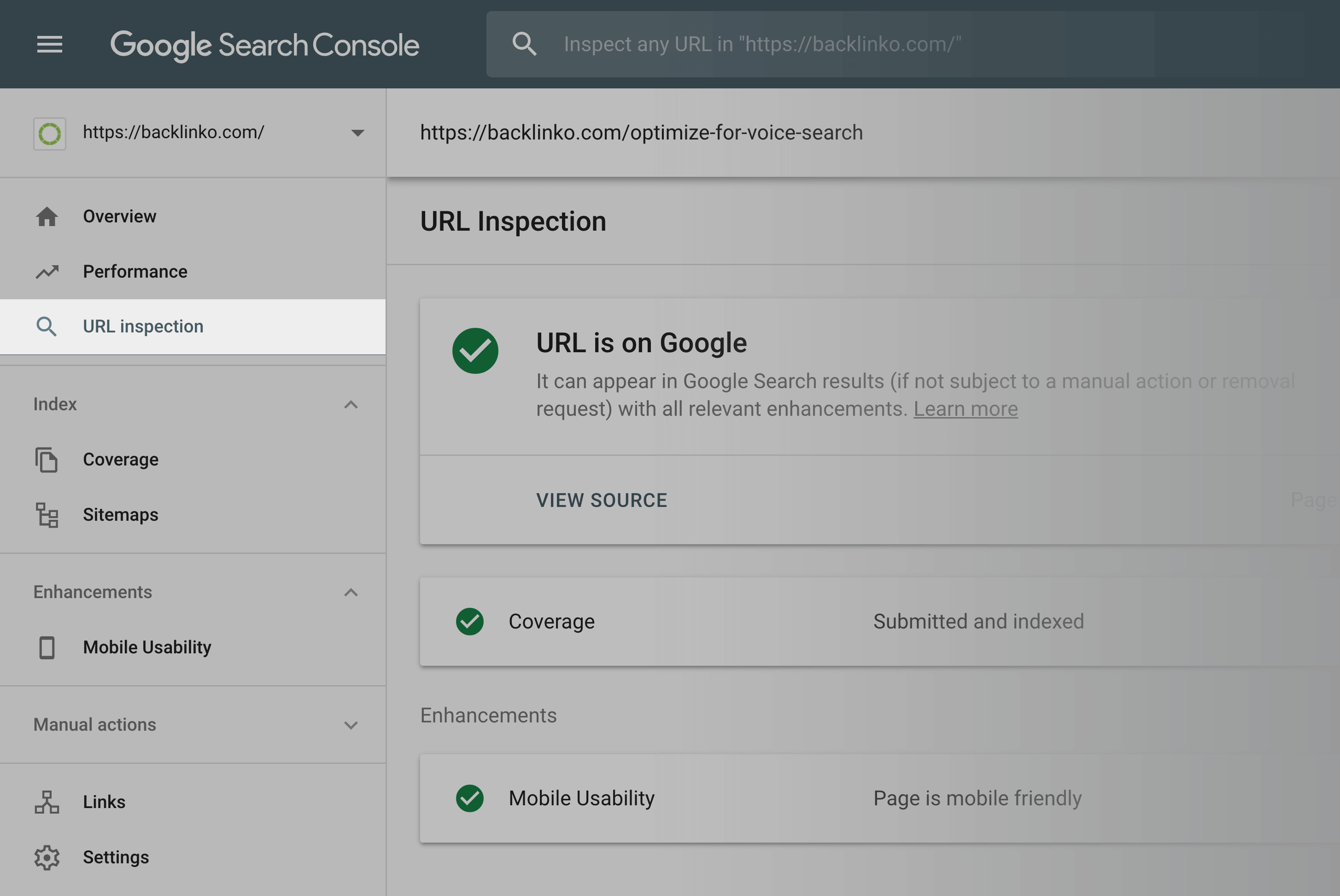 URL inspection feature – Google Search Console
