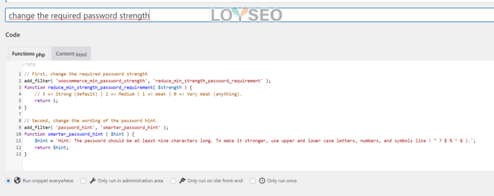code snippet change password strength - WooCommerce:如何降低註冊帳號時的密碼強度 WooCommerce:如何降低註冊帳號時的密碼強度