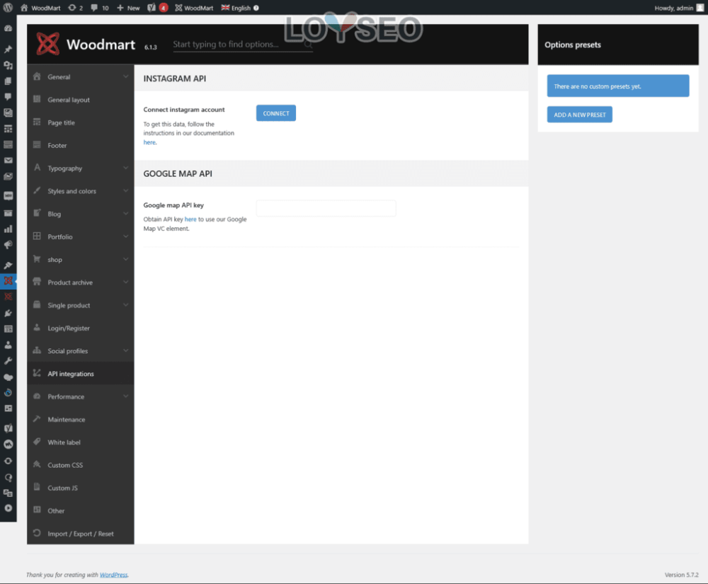 api integration - WoodMart主題設置面板 WoodMart主題設置面板
