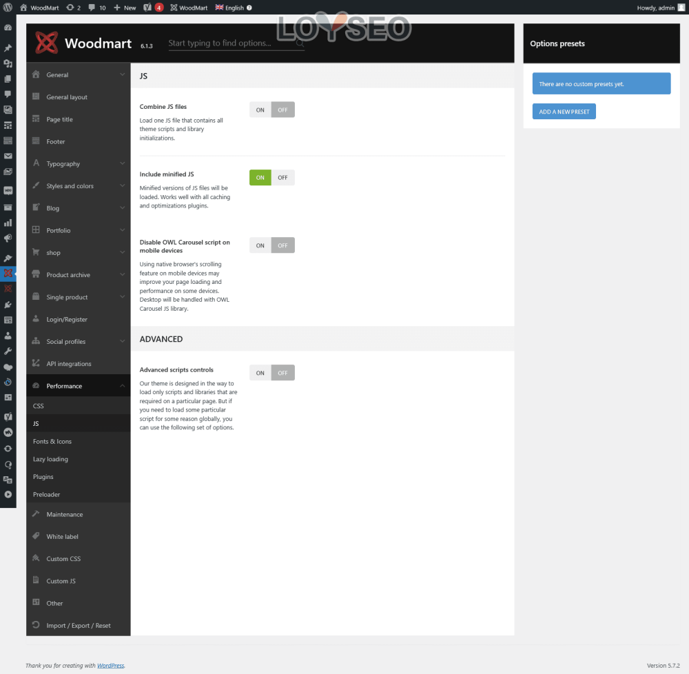 perform js - WoodMart主題設置面板 WoodMart主題設置面板