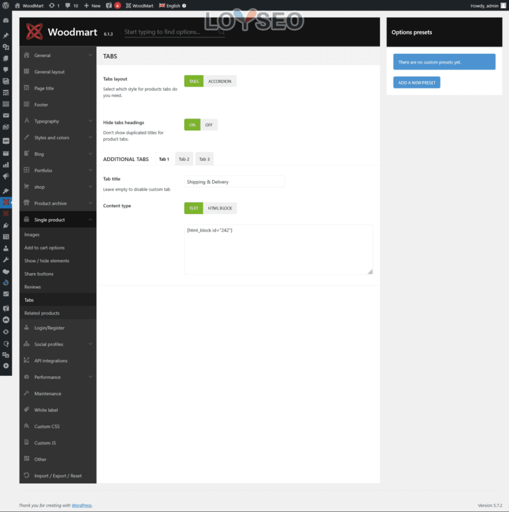 tabs options - WoodMart主題設置面板 WoodMart主題設置面板