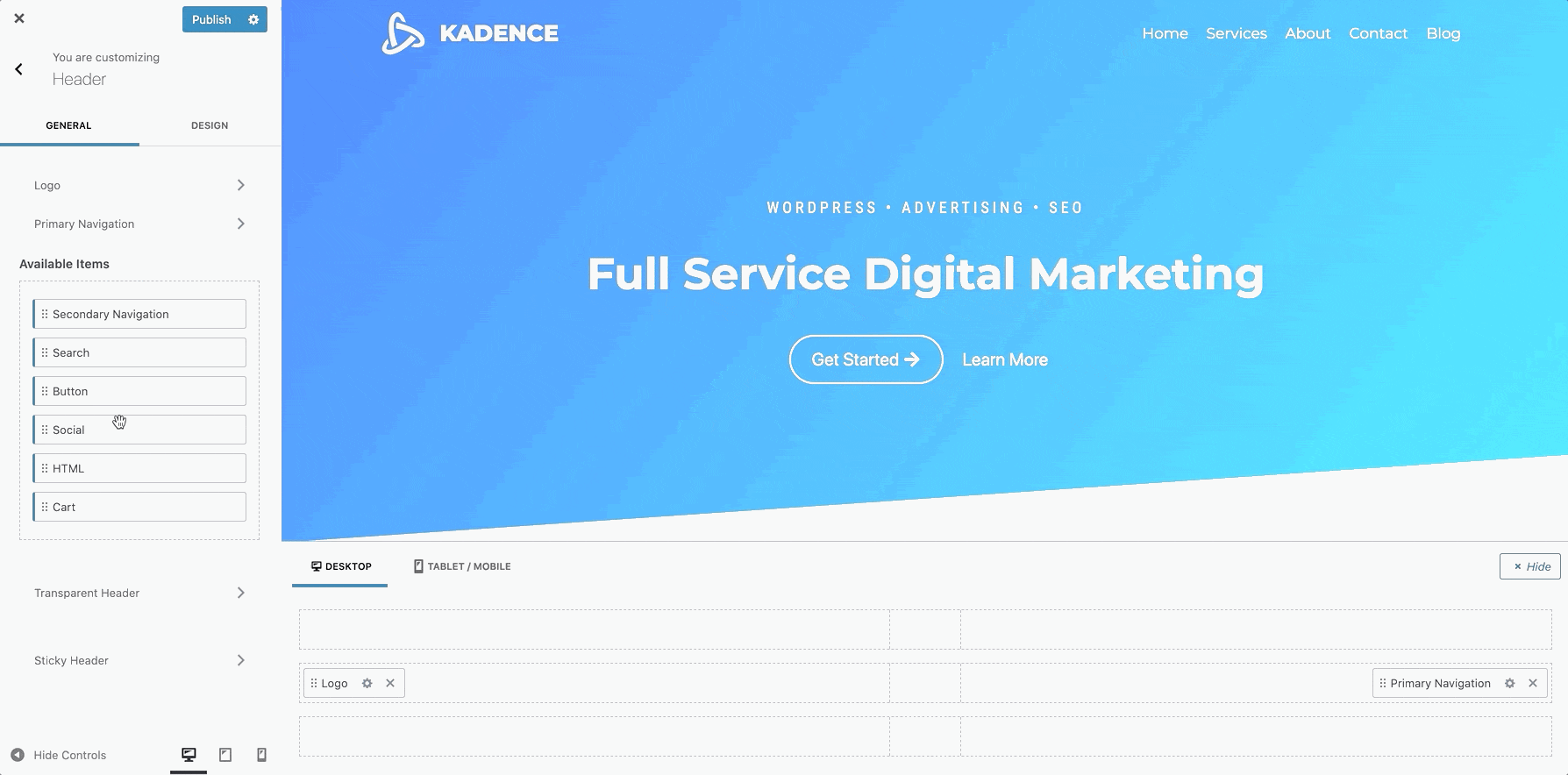 Kadence主题如何制作网站页头