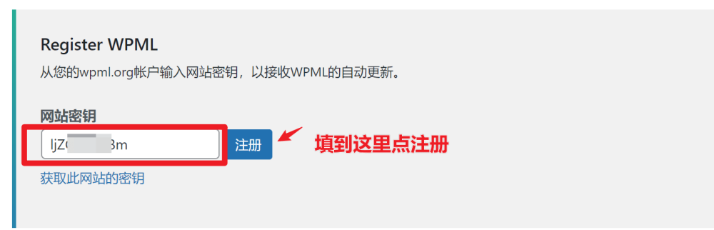 add wpml site key 2 - WPML教程,36分鐘入門:如何實現網站多語言以獲取更多客戶 add wpml site key