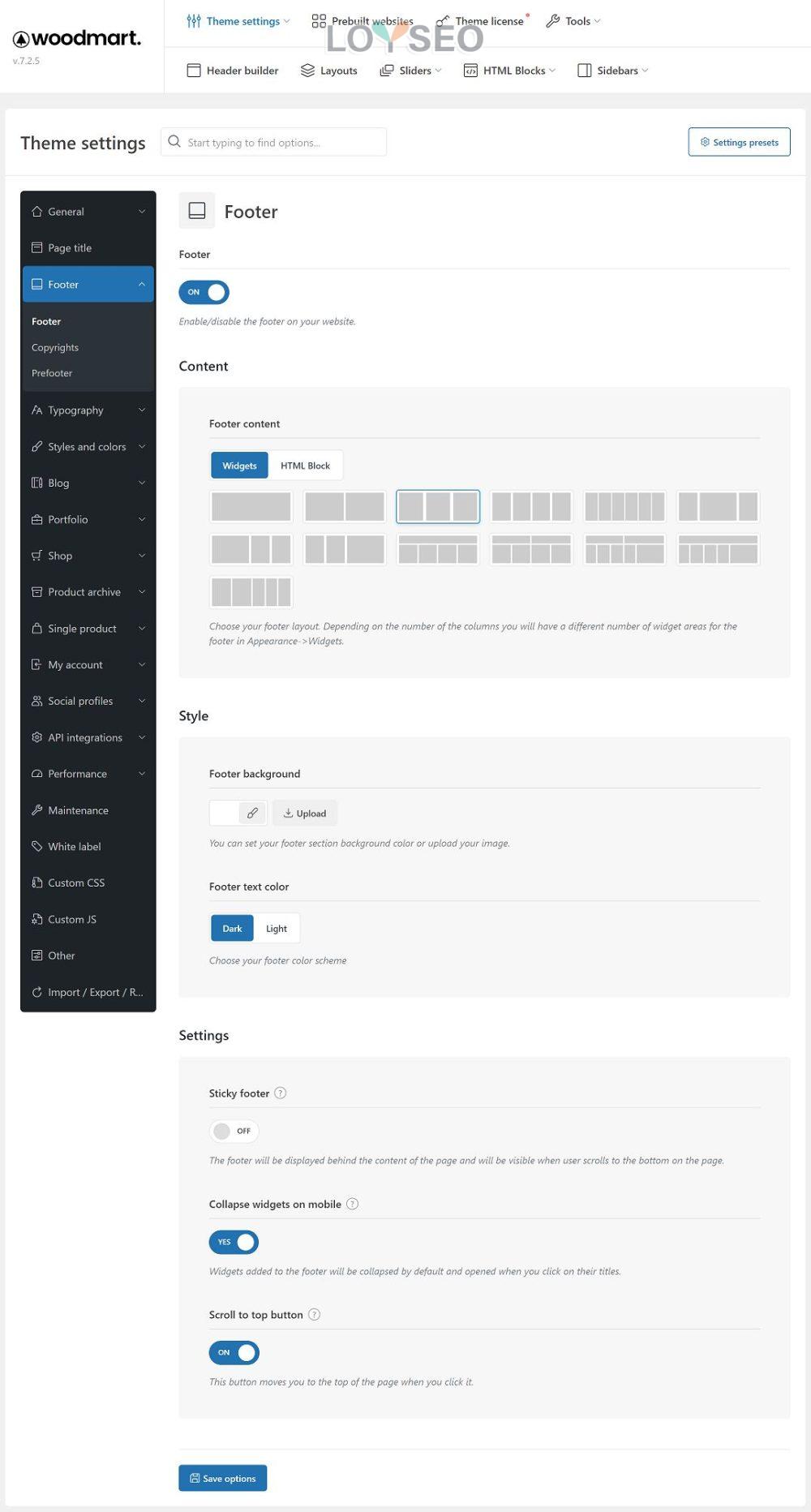 woodmart theme footer - WoodMart主題設置頁腳 WoodMart主題設置頁腳